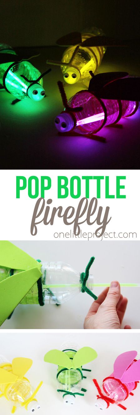 an easy pop bottle firefly craft for kids to make with the light up paper