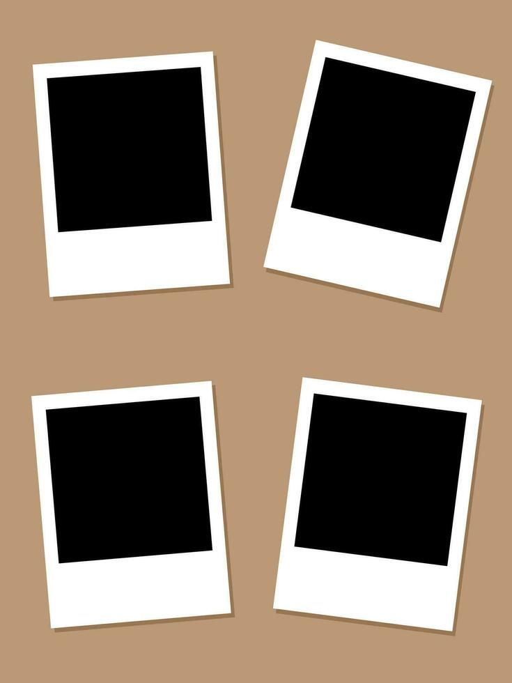 four black and white polaroid photos arranged on a brown background