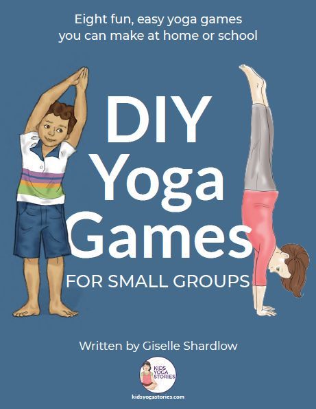 the book cover for diy yoga games for small groups, with an image of two children