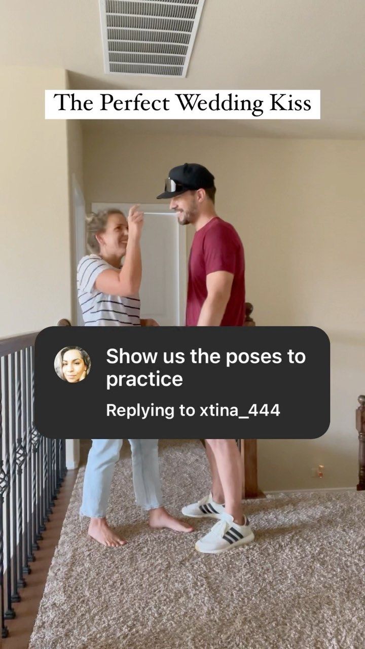 a man standing next to a woman on top of a bed