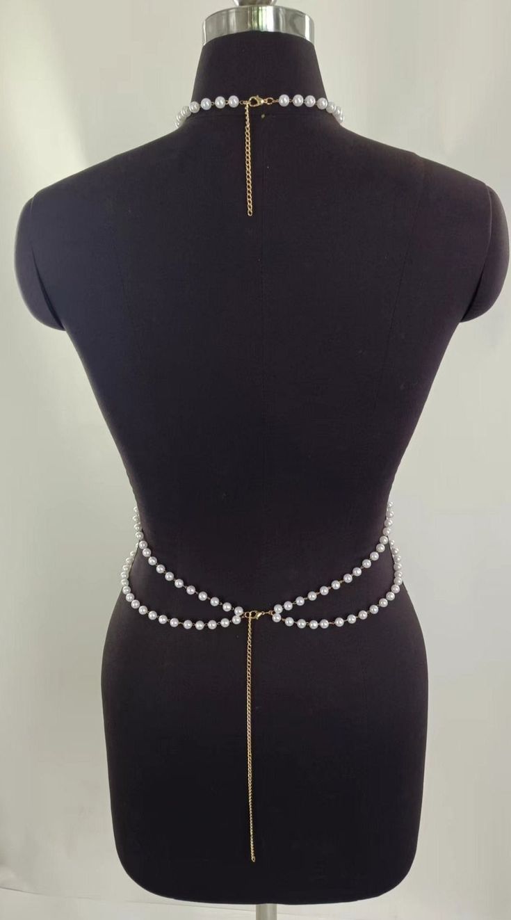 Pearl Body Chain – SaBipr Elegant Backless Body Chain For Party, Elegant Party Body Chain, Adjustable Chain Lariat Body Jewelry For Parties, Elegant Adjustable Beaded Waist Chain, Elegant Adjustable Body Chain For Party, Elegant Adjustable Chain Belt For Parties, Lariat Chain Body Jewelry For Party, Party Lariat Body Jewelry With Chain, Elegant Adjustable Body Jewelry With Chain Strap