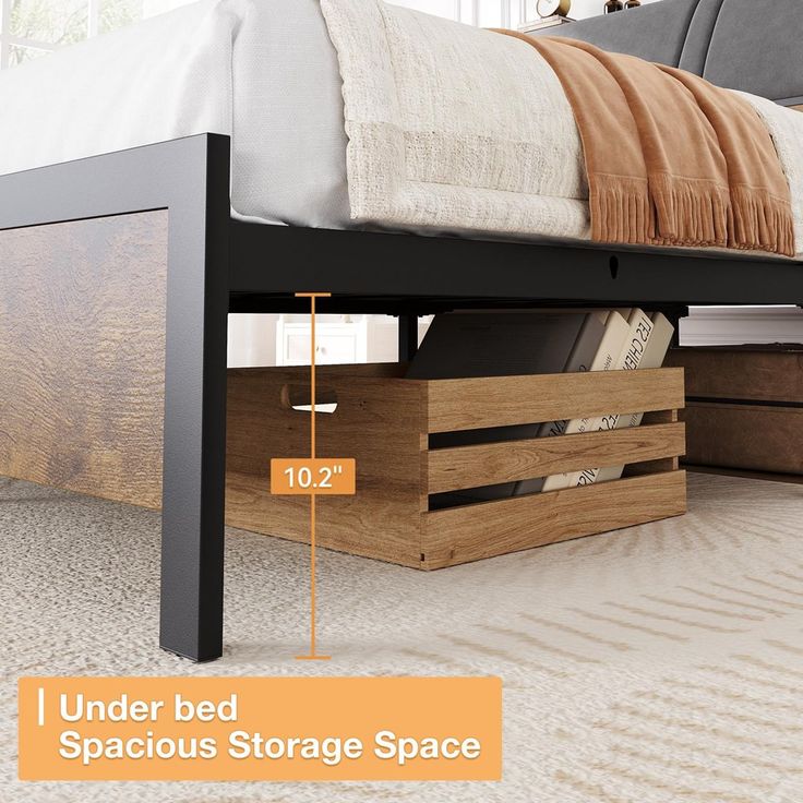 a bed with storage drawers underneath it and the measurements on each side for space saving