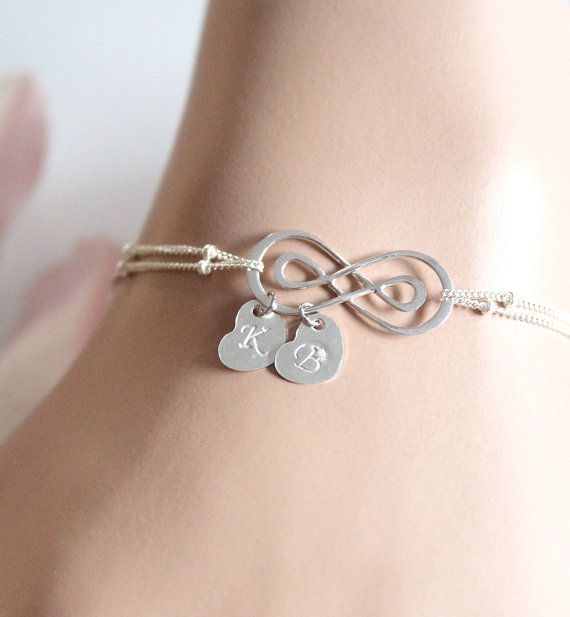 Personalized Infinity Bracelet Double Infinity by BenyDesign Silver Charm Bracelet With Initials As Gift, Silver Charm Bracelet With Initials For Gift, Silver Bracelets With Initials For Valentine's Day, Elegant Adjustable Personalized Charm Bracelet, Elegant Nickel-free Name Bracelet For Mother's Day, White Gold Charm Bracelet For Anniversary On Mother's Day, Nickel Free Silver Name Bracelet, Sterling Silver Bracelets With Initials For Anniversary, Personalized Silver Bracelets With Initials