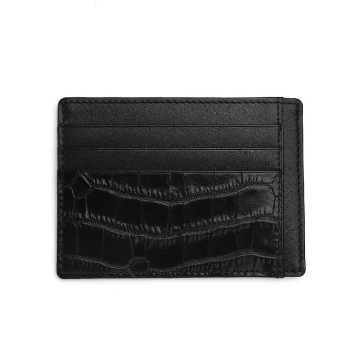 Black Leather Card Holder | Crocodile Pattern Luxury Black Card Holder With Card Slots, Classic Wallet With Crocodile Pattern, Luxury Business Card Holder With Coin Pocket, Luxury Bifold Card Holder With Card Slots, Black Leather Wallet With Crocodile Pattern, Black Leather Wallets With Crocodile Pattern, Business Wallets With Crocodile Pattern, Business Wallets With Crocodile Pattern In Rectangular Shape, Rectangular Business Wallet With Crocodile Pattern