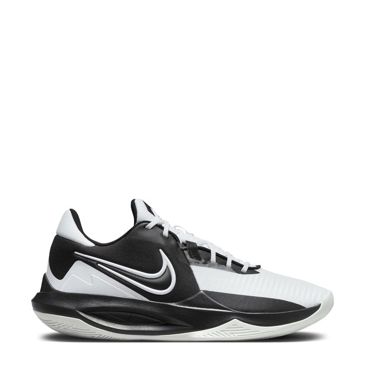 Slam dunk your way to victory while wearing these men's Nike Men's Precision 6 black/white basketball shoes. Designed with a synthetic and mesh upper, lace-up closure, round toe, push collar and tongue, sculpted foam midsole, Nike swoosh on side and a herringbone traction rubber outsole. | Nike Men's Precision 6 Basketball Shoe in Black/White Size 7 Medium Nike Air Max Cushioned Lace-up Basketball Shoes, Synthetic Basketball Shoes For Sports Season, Synthetic Basketball Shoes For Streetwear, Nike Low-top Synthetic Basketball Shoes, Mid-top Basketball Shoes For Training, Synthetic Jordan Basketball Shoes, Nike Running Shoes With Air Max Cushioning For Sports, Jordan Basketball Shoes With Round Toe, Synthetic Round Toe Jordan Basketball Shoes