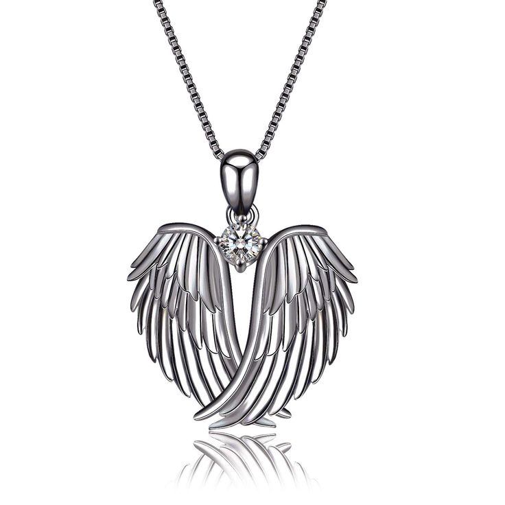 PRICES MAY VARY. 💖♥ Design : Angel wing jewelry has gained popularity for it's beautiful symbolic meaning of love, spirituality, and protection. Wear this pendant as a reminder of someone you love is your guardian angel, or give this beautiful pendant necklace to a special friend or a relative shows that you will be always take care of them. 💖♥ Material :100% 925 sterling silver angel necklace inlaid with with sparkle cubic zirconia. Lead-Free & Nickel-Free, Hypoallergenic and Safety for sensi Wing-shaped Necklace For Valentine's Day Gift, Wing-shaped Jewelry For Valentine's Day Gift, Wing-shaped White Gold Necklace For Gift, Valentine's Day Gift Jewelry Wing-shaped, Valentine's Day Wing-shaped Jewelry Gift, Heart-shaped Angel Wings Jewelry Gift, Valentine's Day Angel Wings Jewelry Gift, Angel Wings Heart Pendant Jewelry For Gifts, Silver Wing-shaped Necklace For Valentine's Day