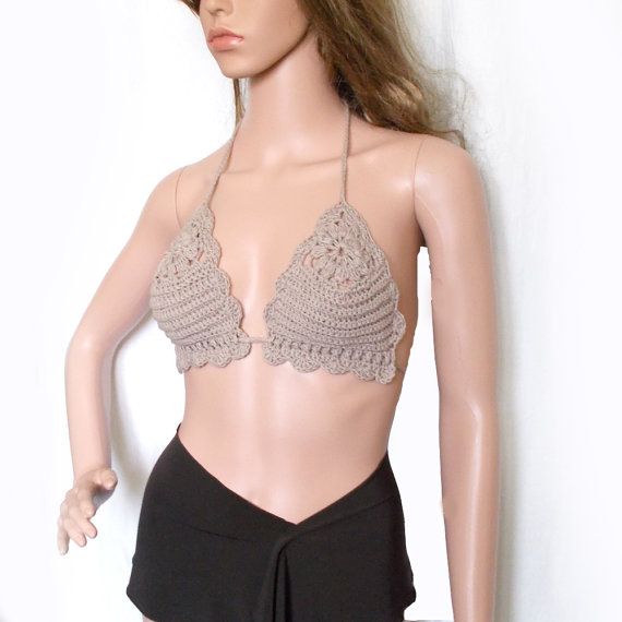 Beige crochet bralette - Lace bralette - Crochet bra - Coachella top - Beach cover up - Crop top bra Beige Crochet, Crochet Bra, Crochet Bralette, Top Bra, Crop Top Bra, Boho Crochet, Crochet Flower, Lace Bralette, Crochet Flowers