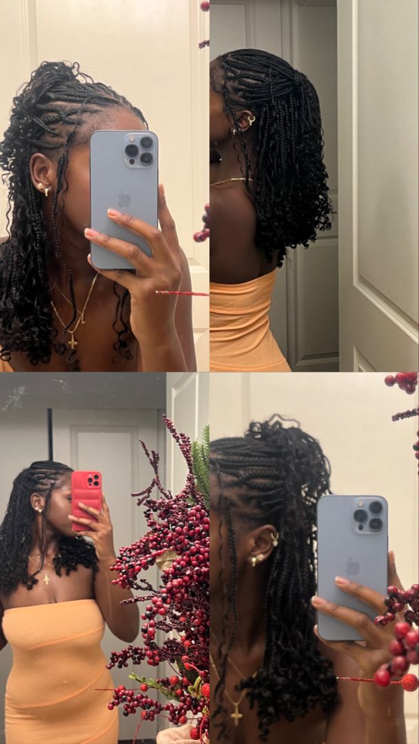 Black girl braids. Black girl in summer. Versatile fulani braids. Tribal braids. Bob braid. Boho braids. Ethereal black woman. Ethereal woman. Vacation looks. Pretty black girl. Instagram poses. Instagram stories idea. Black girl model. Aesthetic black woman. Prom Hairstyles Quick Weave, Wash And Go Aesthetic, Shoulder Length Knotless, Bra Strap Length Knotless Braids, Midback Boho Knotless Braids, Braids Without Curls, Quick And Easy Protective Hairstyles, Funali Braids Flip Over, Graduation Braids