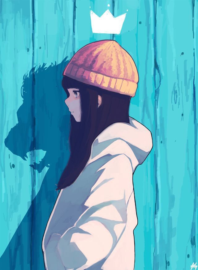 a girl with long hair wearing a yellow hat and looking at the wall in front of her