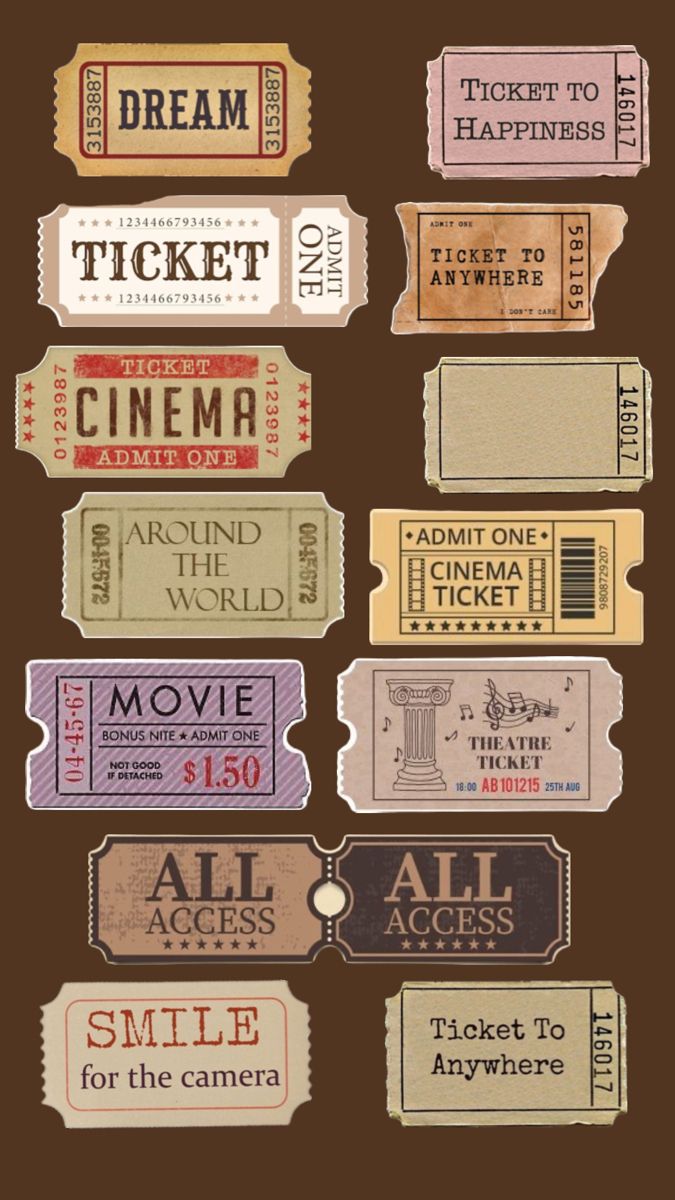 some old movie tickets are stacked on top of each other with the words,'ticket to