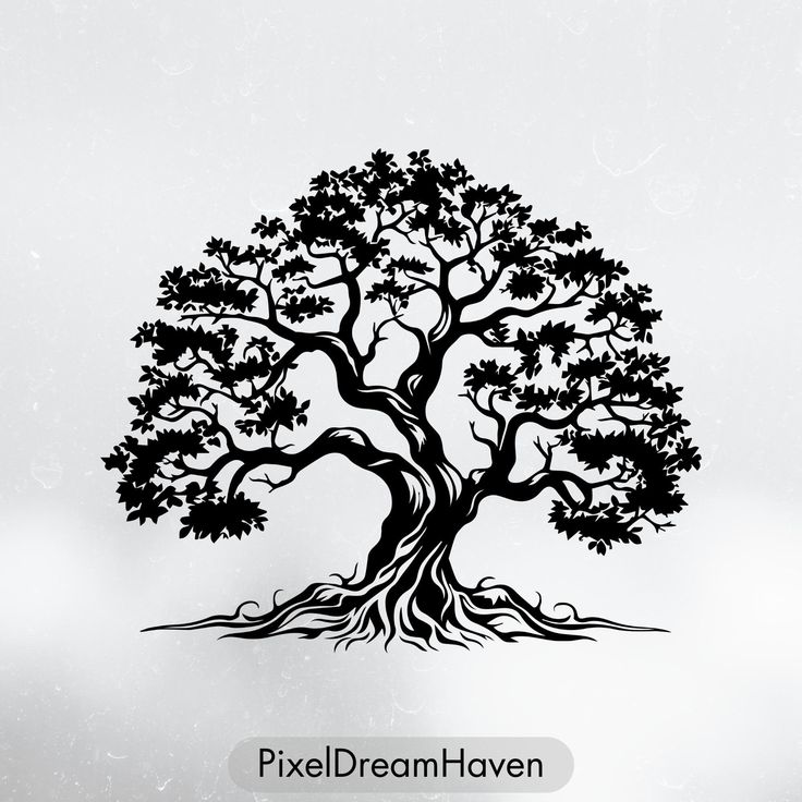 a black and white photo of a tree with the words fix dream haven on it