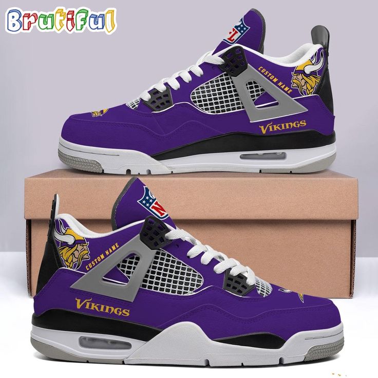 NFL Minnesota Vikings Football Team Air Jordan 4 Shoes Sneaker Introducing the Air Jordan 4 Shoes, a legendary blend of performance and style. Crafted with premium materials, these sneakers offer exceptional comfort and durability. The iconic design features breathable mesh panels, a cushioned sole, and unique colorways, making them perfect for both athletic and casual wear. Elevate your sneaker collection with the Air Jordan 4, where heritage meets modern innovation. Tailored for the trendsetti Casual Air Jordan 4 Fade-resistant For Sports, Air Jordan 4 Synthetic Lace-up For Sports, Durable High-top Air Jordan 4 For Sports, Fade-resistant High-top Air Jordan 4 For Sports, Sporty Breathable Air Jordan 4, Breathable Low-top Running Shoes For Sports Events, Boost Midsole Running Shoes For Sports Events, Sporty Breathable Air Jordan 4 For Light Sports, Air Jordan 4 With Cushioned Footbed For Light Sports