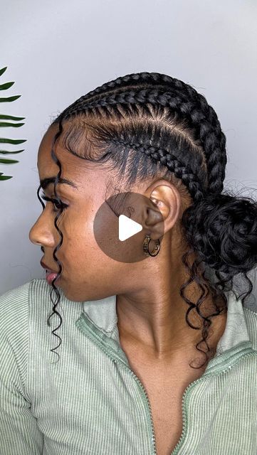 DSYB Hair✨ on Instagram: "Cute Hairstyle Idea ✨  #braids #cornrows ##crochet #braidhairstyles #hairideas #fyp #viral #stitchbraids" Cornrow Braid Updo Styles, Five Braids Cornrows, Feed In Braids Bun On Top, Braided Hairstyles Cornrows Black Women, Braids Updo Hairstyles For Black Women, Braid Cornrow Hairstyles Black Women, Scape Braids For Black Women, Two Cornrow Hairstyles For Black Women, Braided Ponytail Feed In Braids