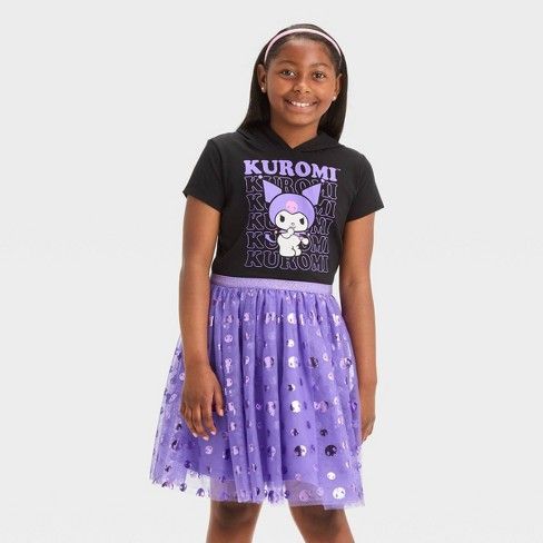 Girls' Sanrio Kuromi Character Dress - Black S Kawaii Short Sleeve Costume Party Dress, Kawaii Short Sleeve Dress For Costume Party, Casual Cotton Halloween Dress, Casual Short Sleeve Halloween Dress, Kuromi Dress, Kuromi Character, Kuromi Clothes, Sanrio Kuromi, Mesh Skirt