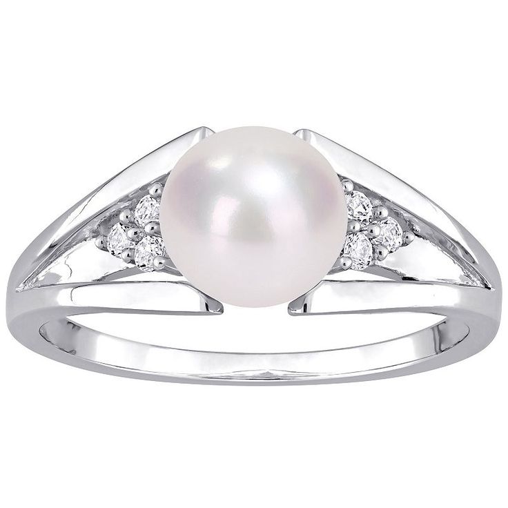 Accented with shimmering diamonds, this Stella Grace freshwater cultured pearl ring offers sophisticated style. Accented with shimmering diamonds, this Stella Grace freshwater cultured pearl ring offers sophisticated style.Click on this JEWELRY & WATCHES GUIDE to learn about fit, styles, materials and more! Width: 7.7 mm Metal: sterling silver Plating: rhodium Finish: polished Packaging: boxedDIAMOND DETAILS Total weight: less than 1/10 ct. Shape: round Setting: prongCULTURED PEARL DETAILS Type: Cultured Pearl Ring, Pearl Details, Split Shank Ring, Right Hand Rings, Pearl Diamond, Pearl Ring, Cultured Pearls, Sophisticated Style, Womens Jewelry Rings