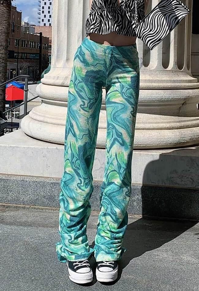 ⚡️Free Shipping 2022 Wave Print Tie-Dye Stacked Pants Green M under $28.99 in Pants Online. * 95% Polyester + 5% Spandex. Soft, good drape, and breathable.. *The stacked pants feature wide-leg, tie-die, high-waisted, knitted, ruched, and Y2K fashion style.. * These pants are perfect to match with your crop tops, tank tops, corset, cami tops, blouse, hoodies, and T-shirt. Great for streetwear, casual, shopping, school, vacation, and work. ✓2022 SPRING DROPS✓Available on Amazon USA. Check reviews Stacked Pants, Streetwear Sweatpants, Pant Trousers Women, E Girl Aesthetic, School Vacation, Casual Sweatpants, Ootd Inspo, Pants Green, E Girl