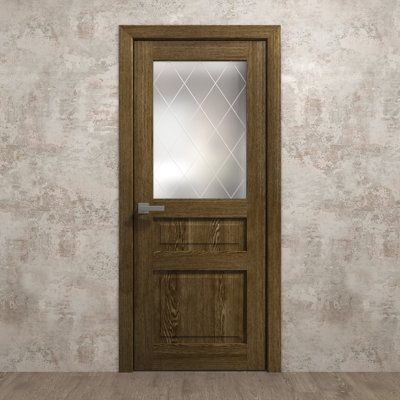 an empty room with a wooden door and a mirror on the wall, 3d rendering