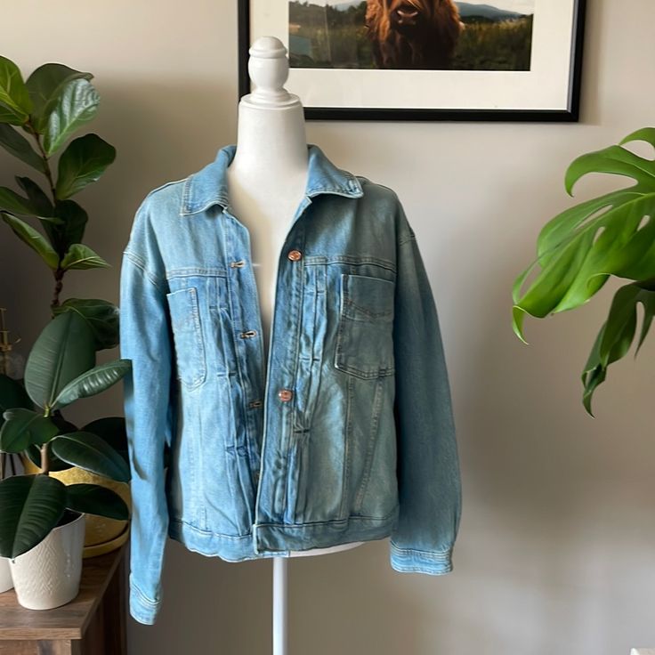 Pilcro Boyfriend Denim Jacket From Anthropologie. Never Worn, Nwot. Size Medium, Medium Denim Wash. Front Pockets On Bust Are Real But There Are Fake Side Pockets. However, In The Video You Will See There Are Pockets On The Interior Of The Jacket. Medium Wash Washed Denim Jacket In Utility Style, Casual Light Wash Denim Utility Jacket, Recycled Denim Jacket For Spring, Spring Distressed Denim Jacket In Recycled Denim, Spring Distressed Denim Jacket In Recycled Material, Medium Wash Utility Denim Jacket, Washed Blue Denim Jacket With Snap Buttons, Everyday Medium Wash Recycled Denim Jacket, Spring Recycled Denim Jacket With Button Closure