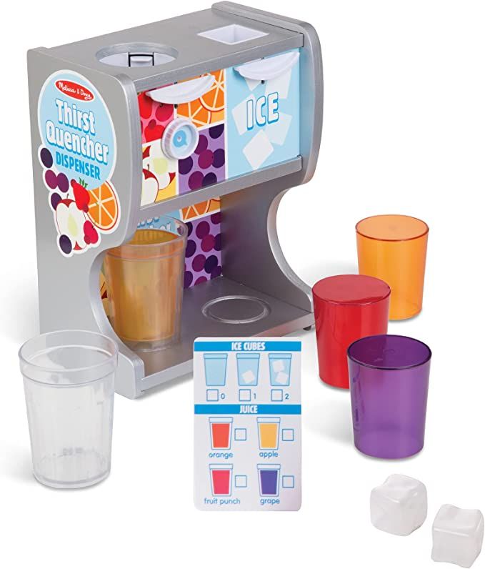 an ice cream maker with four cups and three glasses next to it on a white background