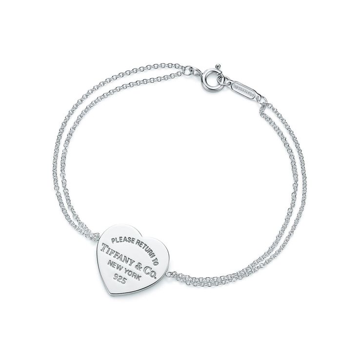 Classic Bracelets With Logo Charm As A Gift, Classic White Gold Jewelry With Logo Charm, Classic Double Heart Promise Jewelry, Luxury Sterling Silver Heart Bracelet For Anniversary, Classic Jewelry With Logo Charm As Gift, Silver Chain Bracelet With Logo Charm As A Gift, Classic Double Heart Engraved Jewelry, Classic Engraved Double Heart Jewelry, Personalized Elegant Sterling Silver Heart Bracelet