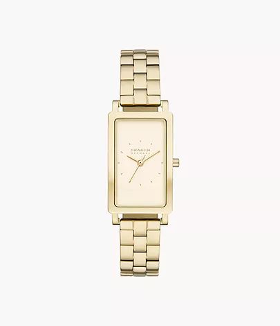 Hagen Three-Hand Gold Stainless Steel Rectangular Watch SKW3098 Rectangular Watch, Beach Ware, Three Hands, Skagen, Gold Case, Stainless Steel Case, Timeless Beauty, Stainless Steel, Crystals