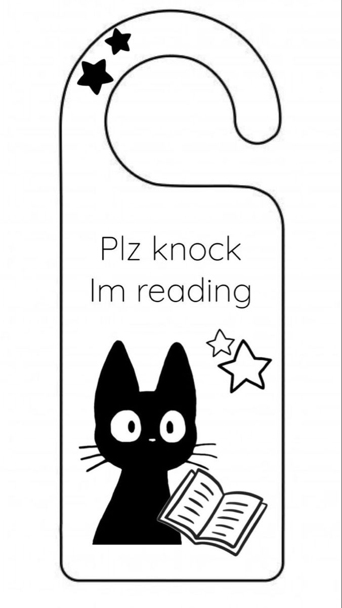 a black cat reading a book with stars on it and the words piz knock i'm reading