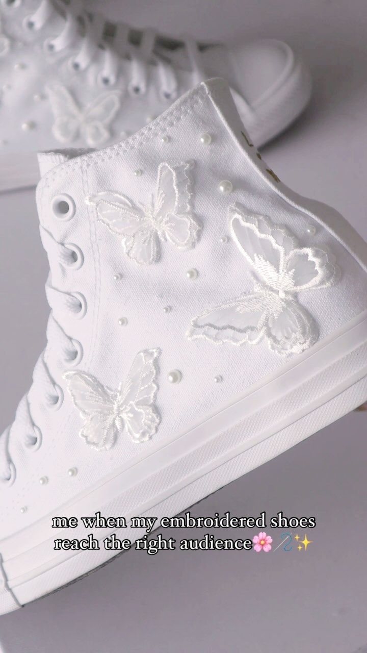 HanEmbroiders | aaand they can be worn for years after your wedding, a win win👟✨🪡 my sneakers do not have to be bridal related, but they are super popular… | Instagram Brides With Sneakers, Wedding Sneakers For Bride, Bling Sneakers, Bride Sneakers, Xv Ideas, Shoe Refashion, Bridal Sneakers, Martha Weddings, Diy Sneakers