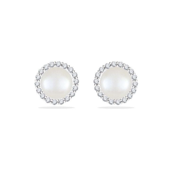 43872 - 14K White Gold - White Akoya Pearl Halo Stud Earrings Classic Cluster Earrings For Formal Occasions, 14k White Gold Pearl Earrings, Classic Cubic Zirconia Clip-on Earrings, Classic Brilliant Cut Clip-on Earrings For Formal Occasions, Classic Brilliant Cut Clip-on Earrings For Formal Events, Classic Formal Clip-on Earrings With Brilliant Cut, Classic Formal Brilliant Cut Clip-on Earrings, Diamond White Halo Earrings Fine Jewelry, Round Brilliant Cut Cluster Earrings For Formal Events