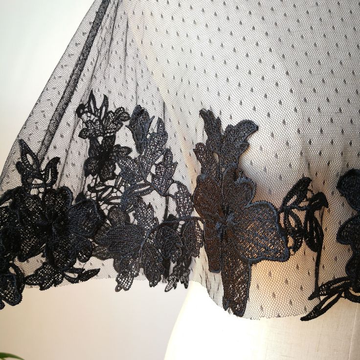 FREE GIFT FOR ANY ORDER! - Black dotted bridal tulle - The front is shorter and the back is longer - Delicate embroidered lace around the bottom edge - 1 size fit most Black Sheer Tulle Fabric For Wedding, Black Delicate Lace Dress For Wedding, Black Tulle Fabric For Wedding, Fitted Tulle Veil For Ceremony, Fitted Black Lace For Wedding, Black Fitted Lace For Wedding, Scalloped Lace Tulle Fabric, Elegant Wedding Lace Made Of Net, Elegant Wedding Lace In Net