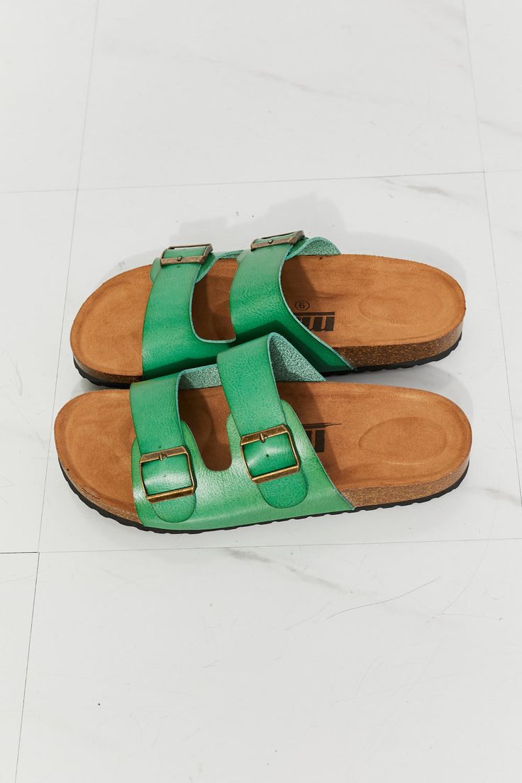 Add a pop of color to your summer look with these buckled slide sandals! Their comfortable design will keep you on your feet. while the adjustable straps allow you to tailor their fit and keep them secure all day. Wear as an everyday shoe all summer long with jeans. denim shorts. or biker shorts! Size fit: True to size Pattern type: Solid Type: Slides Toe: Open toe Heel height: Flats Heel shape: Flats Material: PU leather /Cork sole Imported Product measurements: Heel height: 1 inchLuis Shophas made a name for itself in European and Asian markets through footwear trade shows. In 2021. Luis Shopstarted its journey to the US market. All products are crafted with high-quality materials and designs that have been well-received in European and Asian markets. Luis Shopaims to provide fashionable Casual Spring Mules With Buckle Closure, Green Sandals With Adjustable Strap, Green Double Strap Sandals For Summer, Adjustable Strap Slip-on Footbed Sandals For Vacation, Adjustable Flat Slides With Buckle Closure, Casual Double Strap Spring Mules, Summer Double Strap Sandals With Cork-bed Midsoles, Vacation Open Toe Mules With Buckle Closure, Summer Mules With Adjustable Buckle Closure