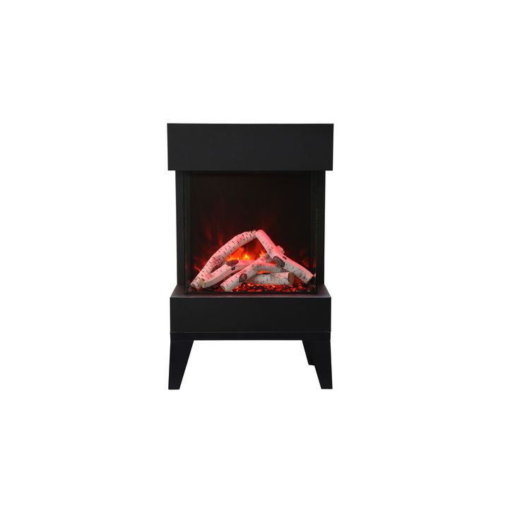 an electric fireplace with red flames on it