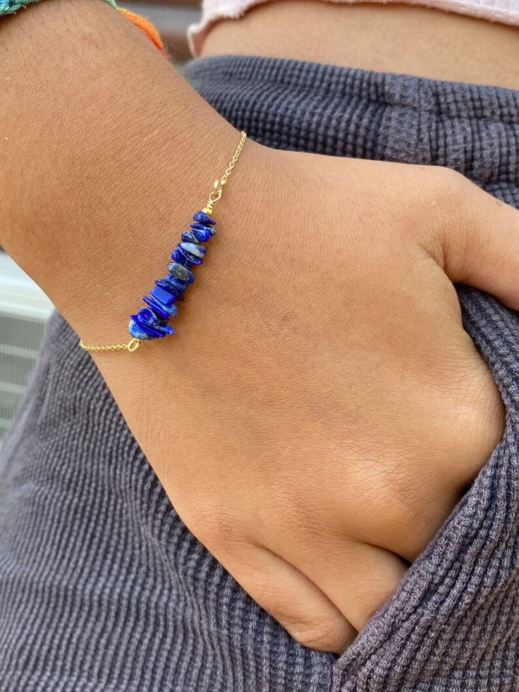 Dainty Raw Lapis Lazuli Bracelet December Birthstone - Etsy Iraq Adjustable Sapphire Beaded Bracelets With Gemstones, Sapphire Gemstone Beads Bracelet In Lapis Lazuli, Adjustable Lapis Lazuli Beaded Bracelets With Gemstone, Blue Gemstone Beads Minimalist Bracelets, Adjustable Sapphire Gemstone Jewelry, Adjustable Sapphire Spiritual Bracelet, Blue Gemstone Crystal Bracelet Gift, Adjustable Sapphire Beaded Bracelets As Gift, Minimalist Blue Gemstone Bead Bracelets