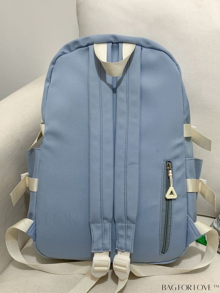 BagForLove - Front Pocket Letter Patch Backpack Product Description Color Blue and White Composition 100% Polyester Bag Size Medium Material Polyester Size Chart INCH CM Handle Height Strap Length Bag Height Bag Width Bag Length 2 inch 43.3 inch 16.9 inch 5.1 inch 11.8 inch Handle Height Strap Length Bag Height Bag Width Bag Length 5 cm 110 cm 43 cm 13 cm 30 cm Details Pictures Similar Products h2 { text-align: center; } /* æ¢è¡ */ li{ white-space: normal; word-break: break-all; word-wrap: bre Trendy Blue Shoulder Bag For Back To School, Casual Blue Shoulder Bag For Back To School, Blue Large Capacity Shoulder Bag For Back To School, Blue Backpack-style Shoulder Bag With Pockets, Blue Shoulder Backpack With Pockets, Blue Shoulder Bag Backpack With Pockets, Light Blue Large Capacity Backpack, Large Capacity Light Blue Backpack, Blue School Bag With Zipper Closure