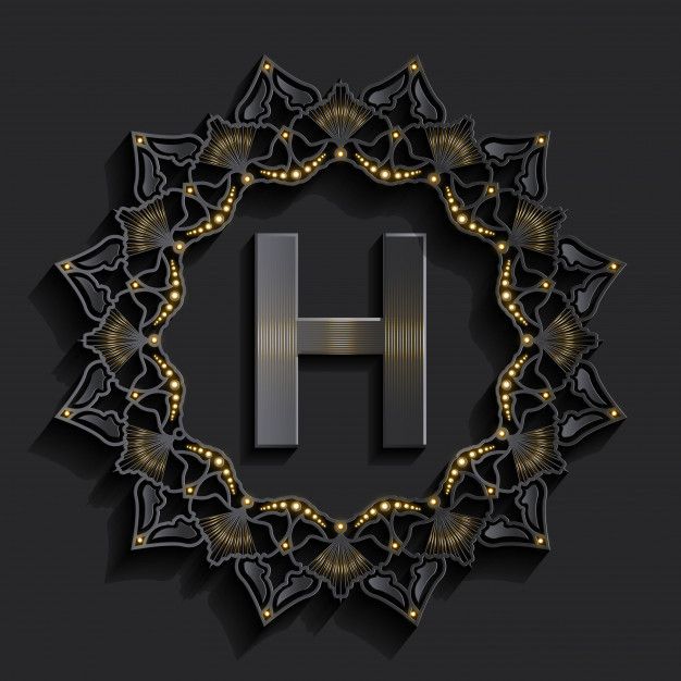 the letter h is made up of gold and black flowers with lights on it's sides