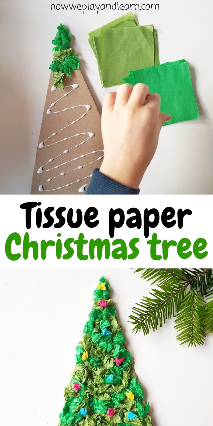 Child making tissue paper Christmas tree craft using cardboard Christmas Tree Craft, December Crafts, Preschool Christmas Crafts, Ornaments Homemade, Toddler Arts And Crafts, Tree Craft, Paper Christmas Tree, Daycare Crafts, Preschool Christmas