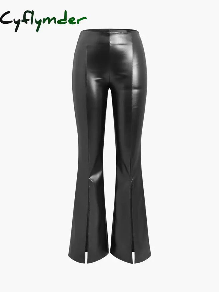 Details Composition: 100% Polyurethane Design: Split Style: Casual Thickness: Regular Sheer: No Material: Faux Leather Occasion: Leisure Size & Fit Pants Length: Long Pants Stretch: Slight Stretch Fit Type: Regular Fit Size Length Hips Inseam Waist XS 106.5 89.5 80.5 66 S 107.5 93.5 81 70 M 108.5 97.5 81.5 74 L 109.5 103.5 81.5 80 XL 110.5 109.5 82 86 XS 41.9 35.2 31.7 26 S 42.3 36.8 31.9 27.6 M 42.7 38.4 32.1 29.1 L 43.1 40.7 32.2 31.5 XL 43.5 43.1 32.3 33.9 Care Instructions Maximum washing temperature for hand washing is 40°C Do not Bleach Line dry do not iron Do not dryclean Trendy Solid Color Polyurethane Pants, Faux Leather Bottoms For Night Out, Solid Color Faux Leather Bottoms For Night Out, High Waist Faux Leather Pants, High Waist Polyurethane Leather Pants For Work, Fitted High-waist Faux Leather Pants, Fitted High Waist Polyurethane Leather Pants, Solid Color Faux Leather Trousers, Sleek Solid Faux Leather Pants