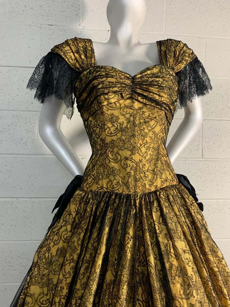 For Sale on 1stDibs - 1980s Jean-Louis Scherrer Yellow Silk & Chantilly Lace Voluminous Ballet-Lenth Gown: Antibellum silhouette with boned bodice and structured underpinnings Fitted Victorian Dress With Attached Cancan For Vintage Events, Vintage Fitted Evening Dress With Ruffles, Vintage Ball Gown Evening Dress For Costume Party, Formal Fitted Evening Dress With Attached Cancan, Formal Fitted Evening Dress With Cancan, Victorian Fitted Gown For Party, Vintage Fitted Ball Gown Evening Dress, Vintage Dress With Attached Cancan For Costume Party, Fitted Vintage Ball Gown Evening Dress