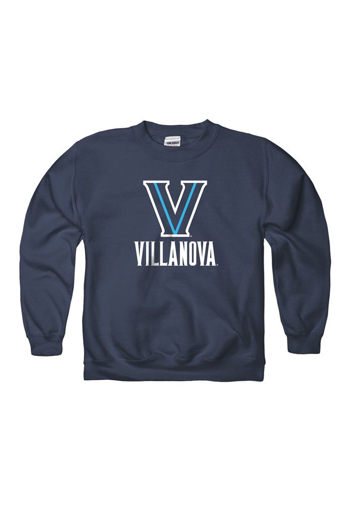 Let your little fan feel like one of the team in this Villanova Wildcats Youth Navy Blue Prep Crew Sweatshirt! They'll love showing off their pride in this Villanova Wildcats Crew Neck Shirt, which features a screenprint Villnova logo with Villanova wordmark below. Blue Cotton T-shirt With Ribbed Cuffs, Sporty Fitted Crew Neck Sweater, Long Sleeve Top With Team Name For Fall, Varsity Style Pre-shrunk Crew Top, Blue Crew Neck T-shirt, Blue Sportswear Sweats For Fall, Blue Crew Sweater With Ribbed Neckline, Fitted Crew Neck Sweatshirt With Ribbed Cuffs, Casual Stretch Sweatshirt For Sports Season