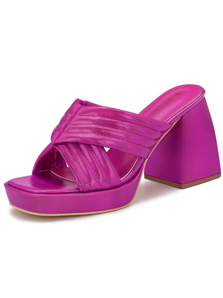 Purple Elegant,Fashionable Collar    Wedges Slide Sandals Embellished   Women Shoes Platform Chunky Heels, Square Toe Heels, Heels Fashion, Platform Heels Chunky, Slip On Mules, Platform Wedge Sandals, Platform Wedges, Heeled Sandals, Womens High Heels