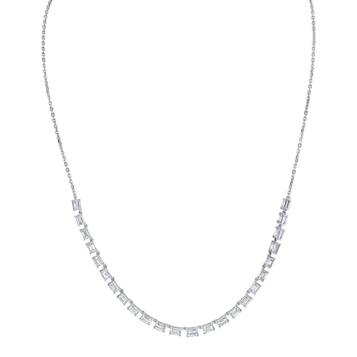 18K White Gold 4.68ctw Emerald Cut Diamond Necklace Luxury Evening Necklace With Baguette Diamonds, Luxury Evening Necklaces With Baguette Diamonds, Luxury Baguette Diamond Necklaces For Evening, Luxury Baguette Diamond Necklaces For Formal Occasions, Luxury Formal Necklaces With Baguette Diamonds, Luxury Formal Baguette Diamond Necklaces, White Gold Baguette Cut Necklace For Evening, White Gold Baguette Cut Necklaces For Evening, Evening Platinum Fine Jewelry Necklaces