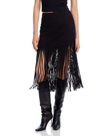 Bagatelle Faux Suede Fringe Midi Skirt Chic Pencil Skirt With Fringe, Chic Fringe Mini Skirt, Black Fringe Skirt For Evening, Evening Black Skirt With Fringe, Evening Black Fringe Skirt, Chic Fringe Skirt For Fall, Chic Fringe Skirt For Night Out, Chic Black Bottoms With Fringe, Chic Fringe Mini Skirt For Fall