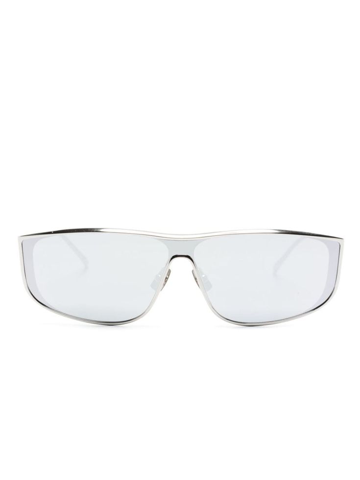 silver-tone titanium grey tinted lenses logo-embossed arm square frame straight arms curved tips These glasses come with a protective case. Grey Glasses, Sunglasses Silver, Lens Logo, Glasses Men, Number 7, Dolce E Gabbana, Square Frame, Square Frames, Miu Miu