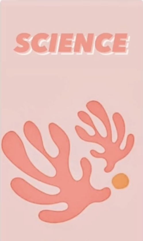 an orange and pink poster with the words science on it's back side, in front of a light pink background