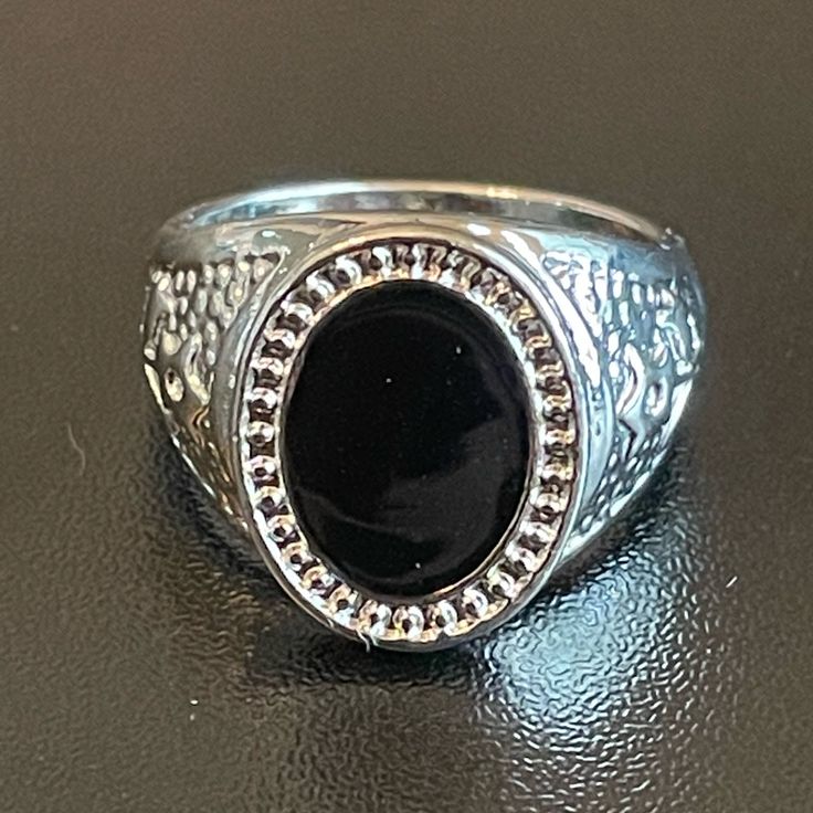 Condition: 100% Brand New And High Quality Material: S925 Silver, Obsidian Stone S925 Stamped Inside The Ring Main Stone: Obsidian Stone Size: 7 Color: Same As Pictures Gender: Woman Package: 1x Ring #Obsidianring #S925ring #Obsidianjewelry #Womanring #Rings Classic Black Metal Rings, Formal Oval Stainless Steel Jewelry, Nickel Free Black Promise Ring, Black Nickel-free Rings For Promise, Silver Jewelry With Black Enamel For Formal Occasions, Formal Silver Jewelry With Black Enamel, Black Sterling Silver Jewelry With Stone Setting, Black Metal Jewelry For Anniversary, Classic Black Sterling Silver Rings