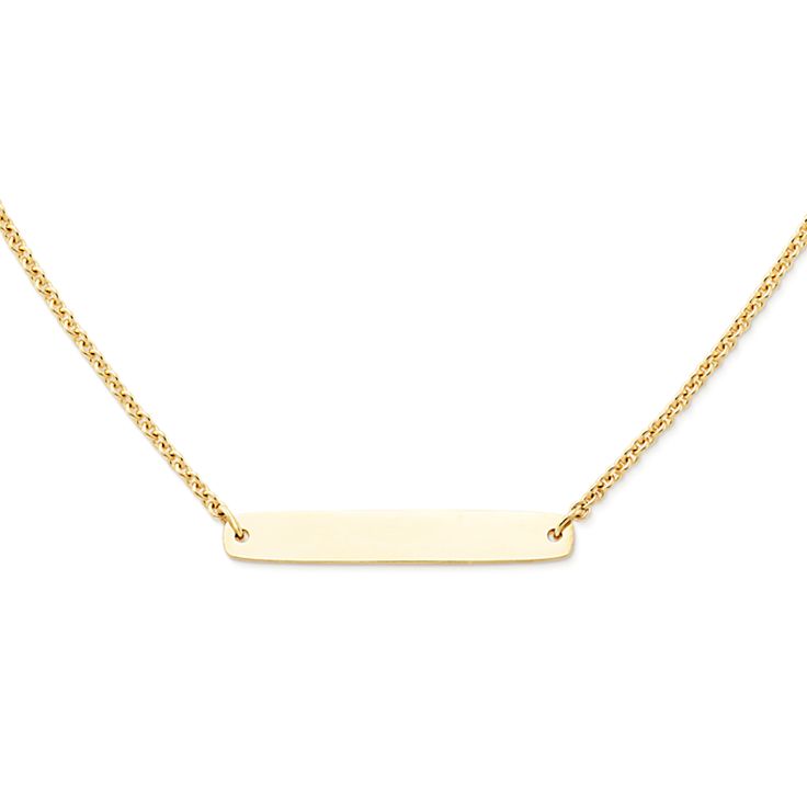 The bar on this engravable necklace is ideal for personalizing with an engraved word or symbol on the front, back or both sides. Crafted in sterling silver or 14K gold, this design makes a simple, delicate statement on its own and layers beautifully with Engravable Necklace, James Avery, Engraved Necklace, The Bar, Chains Necklace, Arrow Necklace, Gold Necklace, Bar, Sterling Silver