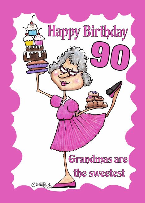 an old woman holding a birthday cake with the number 68 on it and saying happy birthday grandma