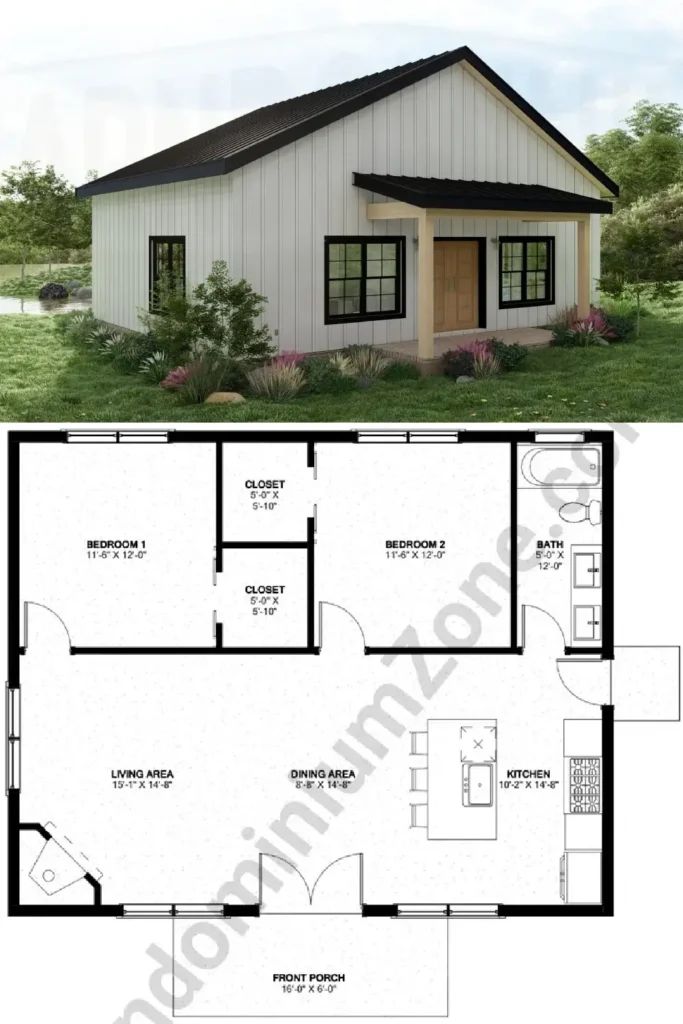 the floor plan for a small house with an attached garage and living room, as well as