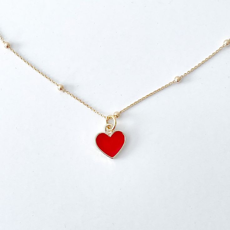 "Adjustable 18k gold plated necklace with red heart pendant. - Approx. 14\" long or 18\" long + 2\" adjustment SHOP MORE JEWELRY, https://www.etsy.com/shop/melissavelia?section_id=10442322" Red Necklace With Adjustable Chain For Everyday, Valentine's Day Red Charm Necklace, Adjustable Chain Charm Necklace For Valentine's Day, Dainty Red Charm Necklace For Valentine's Day, Red Heart Pendant Necklace For Everyday, Red Dainty Charm Necklace With Heart Charm, Everyday Adjustable Charm Necklace For Valentine's Day, Dainty Red Charm Necklace For Everyday, Red Necklaces For Valentine's Day