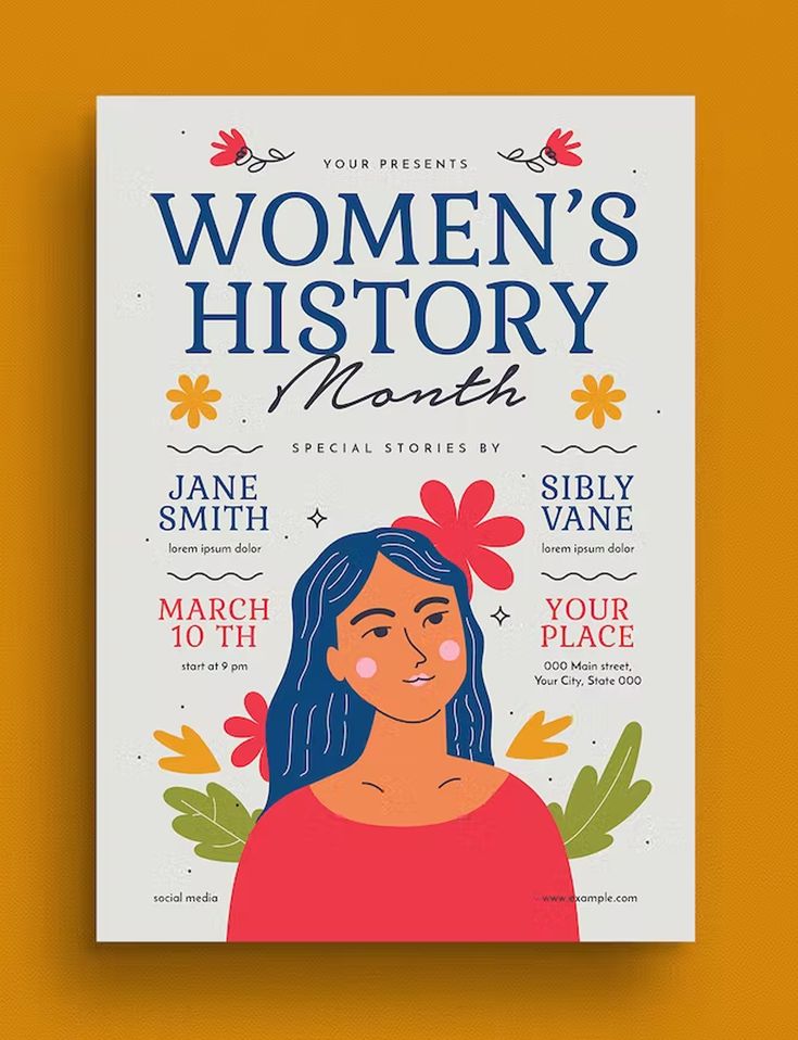 a women's history month poster with an image of a woman on the cover