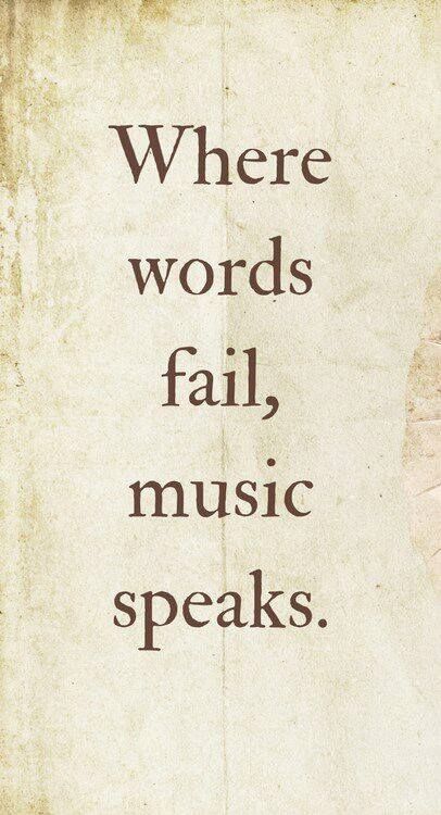 there words fail music speaks on the back of an old paper sign that reads, where words fail music speaks